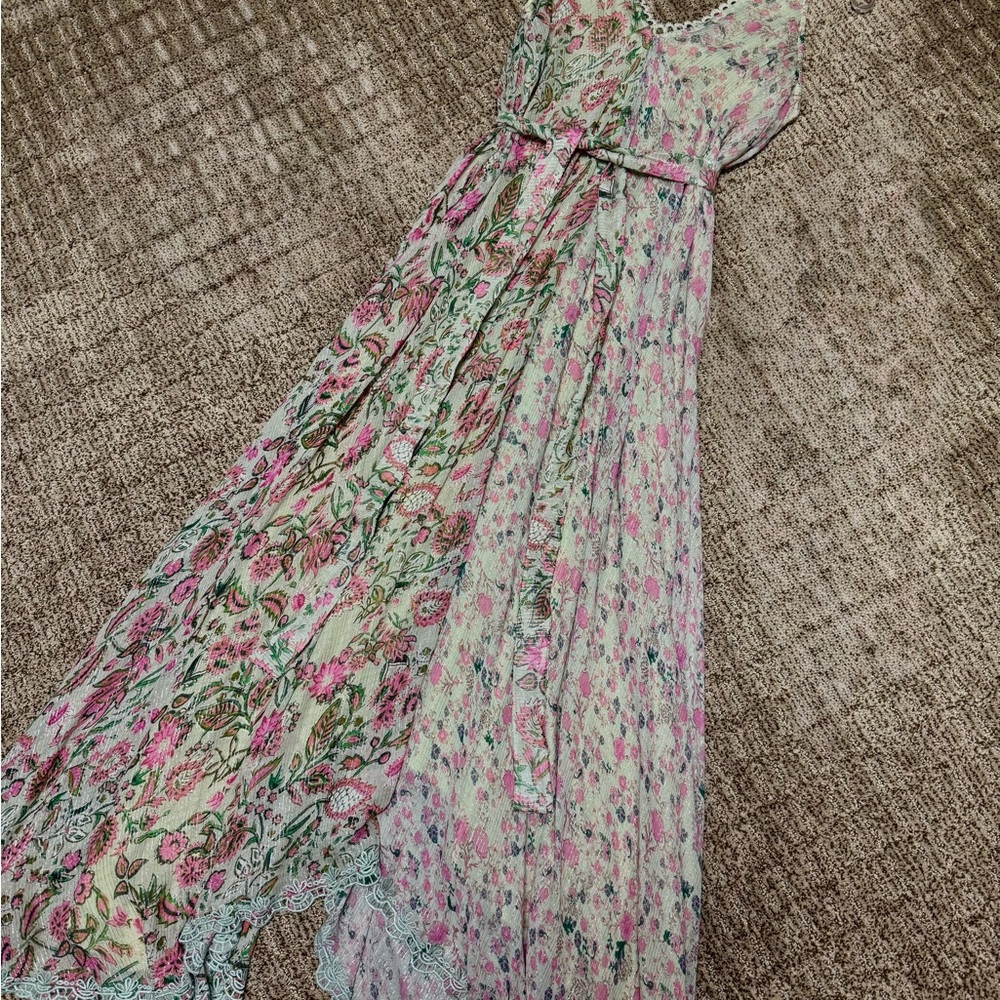 NEW Hemant & Nandita NWOT Floral Patterned Fabric+Pink+Green, gold thread Accent - Picture 5 of 9